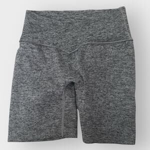 Colsie Gray Ribbed Biker Shorts, Crossover Waist, Medium